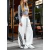 EMMIOL Women’s Y2K Baggy Barrel Striped Sweatpants, High Waisted Wide Leg Pants, Joggers with Drawstring Waist and Cuffs(White)