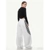 EMMIOL Women’s Y2K Baggy Barrel Striped Sweatpants, High Waisted Wide Leg Pants, Joggers with Drawstring Waist and Cuffs(White)