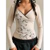EMMIOL Y2k Fairy Grunge Short Sleeve Shirts For Women – Vintage Cute Summer V Neck Crop Tops Emo Gothic Clothes Workout Tops(318-beige)