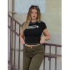 EMMIOL Y2k Fairy Grunge Short Sleeve Shirts For Women – Vintage Cute Summer V Neck Crop Tops Emo Gothic Clothes Workout Tops(Black)
