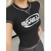EMMIOL Y2k Fairy Grunge Short Sleeve Shirts For Women – Vintage Cute Summer V Neck Crop Tops Emo Gothic Clothes Workout Tops(Black)