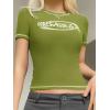EMMIOL Y2k Fairy Grunge Short Sleeve Shirts For Women – Vintage Cute Summer V Neck Crop Tops Emo Gothic Clothes Workout Tops(Green)