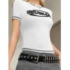 EMMIOL Y2k Fairy Grunge Short Sleeve Shirts For Women – Vintage Cute Summer V Neck Crop Tops Emo Gothic Clothes Workout Tops(White)