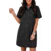 EMMIOL Button Down Denim Dress for Women – Short Sleeve Babydoll Mini Jean Shirt Dresses Summer Casual Trendy Outfits, Black, 2XL