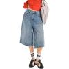EMMIOL Machine Wash Y2K Jorts Women Wide Leg Baggy Long Jean Shorts Loose Fit Grunge Bermuda Denim Pants(Ab003-blue)