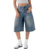 EMMIOL Machine Wash Y2K Jorts Women Wide Leg Baggy Long Jean Shorts Loose Fit Grunge Bermuda Denim Pants(Denim Blue)