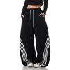 EMMIOL Women’s Y2K Baggy Barrel Striped Sweatpants, High Waisted Wide Leg Pants, Joggers with Drawstring Waist and Cuffs(Black)