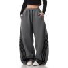 EMMIOL Women’s Y2K Baggy Barrel Striped Sweatpants, High Waisted Wide Leg Pants, Joggers with Drawstring Waist and Cuffs(Grey)