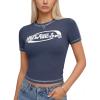 EMMIOL Y2k Fairy Grunge Short Sleeve Shirts For Women – Vintage Cute Summer V Neck Crop Tops Emo Gothic Clothes Workout Tops(Dark Blue)