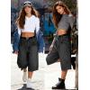 EMMIOL Baggy Jorts for Women Wide Leg Denim Shorts Y2k Elastic Waist Bermuda Streetwear Boyfriend Jean Shorts with Pockets(Black)