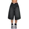 EMMIOL Baggy Jorts for Women Wide Leg Denim Shorts Y2k Elastic Waist Bermuda Streetwear Boyfriend Jean Shorts with Pockets(Black)