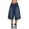 EMMIOL Baggy Jorts for Women Wide Leg Denim Shorts Y2k Elastic Waist Bermuda Streetwear Boyfriend Jean Shorts with Pockets(Dark Blue)