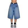 EMMIOL Baggy Jorts for Women Wide Leg Denim Shorts Y2k Elastic Waist Bermuda Streetwear Boyfriend Jean Shorts with Pockets(Light Blue)