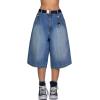EMMIOL Baggy Jorts for Women Wide Leg Denim Shorts Y2k Elastic Waist Bermuda Streetwear Boyfriend Jean Shorts with Pockets(Mid Blue)
