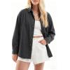 EMMIOL Denim Shirt Women Button Down Long Sleeve Denim Blouse 2026 Hidden Button Jean Shirt Oversized Casual Tops(Black)