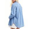 EMMIOL Denim Shirt Women Button Down Long Sleeve Denim Blouse 2026 Hidden Button Jean Shirt Oversized Casual Tops(Light Blue)