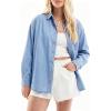 EMMIOL Denim Shirt Women Button Down Long Sleeve Denim Blouse 2026 Hidden Button Jean Shirt Oversized Casual Tops(Light Blue)