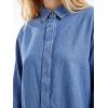 EMMIOL Denim Shirt Women Button Down Long Sleeve Denim Blouse 2026 Hidden Button Jean Shirt Oversized Casual Tops(Mid Blue)