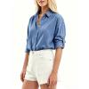 EMMIOL Denim Shirt Women Button Down Long Sleeve Denim Blouse 2026 Hidden Button Jean Shirt Oversized Casual Tops(Mid Blue)
