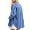 EMMIOL Denim Shirt Women Button Down Long Sleeve Denim Blouse 2026 Hidden Button Jean Shirt Oversized Casual Tops(Mid Blue)