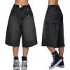 EMMIOL Baggy Jorts for Women Wide Leg Denim Shorts Y2k Elastic Waist Bermuda Streetwear Boyfriend Jean Shorts with Pockets(Black)