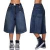 EMMIOL Baggy Jorts for Women Wide Leg Denim Shorts Y2k Elastic Waist Bermuda Streetwear Boyfriend Jean Shorts with Pockets(Dark Blue)