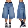 EMMIOL Baggy Jorts for Women Wide Leg Denim Shorts Y2k Elastic Waist Bermuda Streetwear Boyfriend Jean Shorts with Pockets(Light Blue)