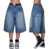 EMMIOL Baggy Jorts for Women Wide Leg Denim Shorts Y2k Elastic Waist Bermuda Streetwear Boyfriend Jean Shorts with Pockets(Mid Blue)