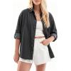 EMMIOL Denim Shirt Women Button Down Long Sleeve Denim Blouse 2026 Hidden Button Jean Shirt Oversized Casual Tops(Black)