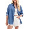 EMMIOL Denim Shirt Women Button Down Long Sleeve Denim Blouse 2026 Hidden Button Jean Shirt Oversized Casual Tops(Mid Blue)