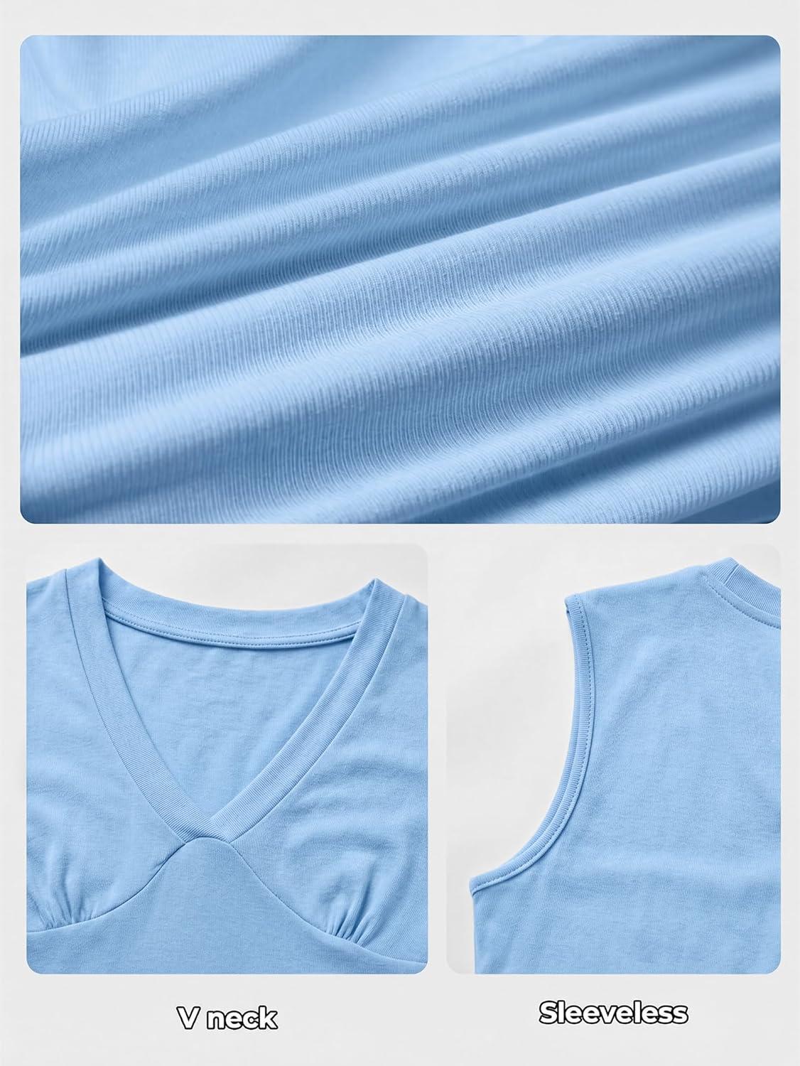 image:imageWomen Deep V Neck Tops Sexy Sleeveless Crop Top Stretchy Trendy Going Out Tank Top Cute Summer ClothesBlue