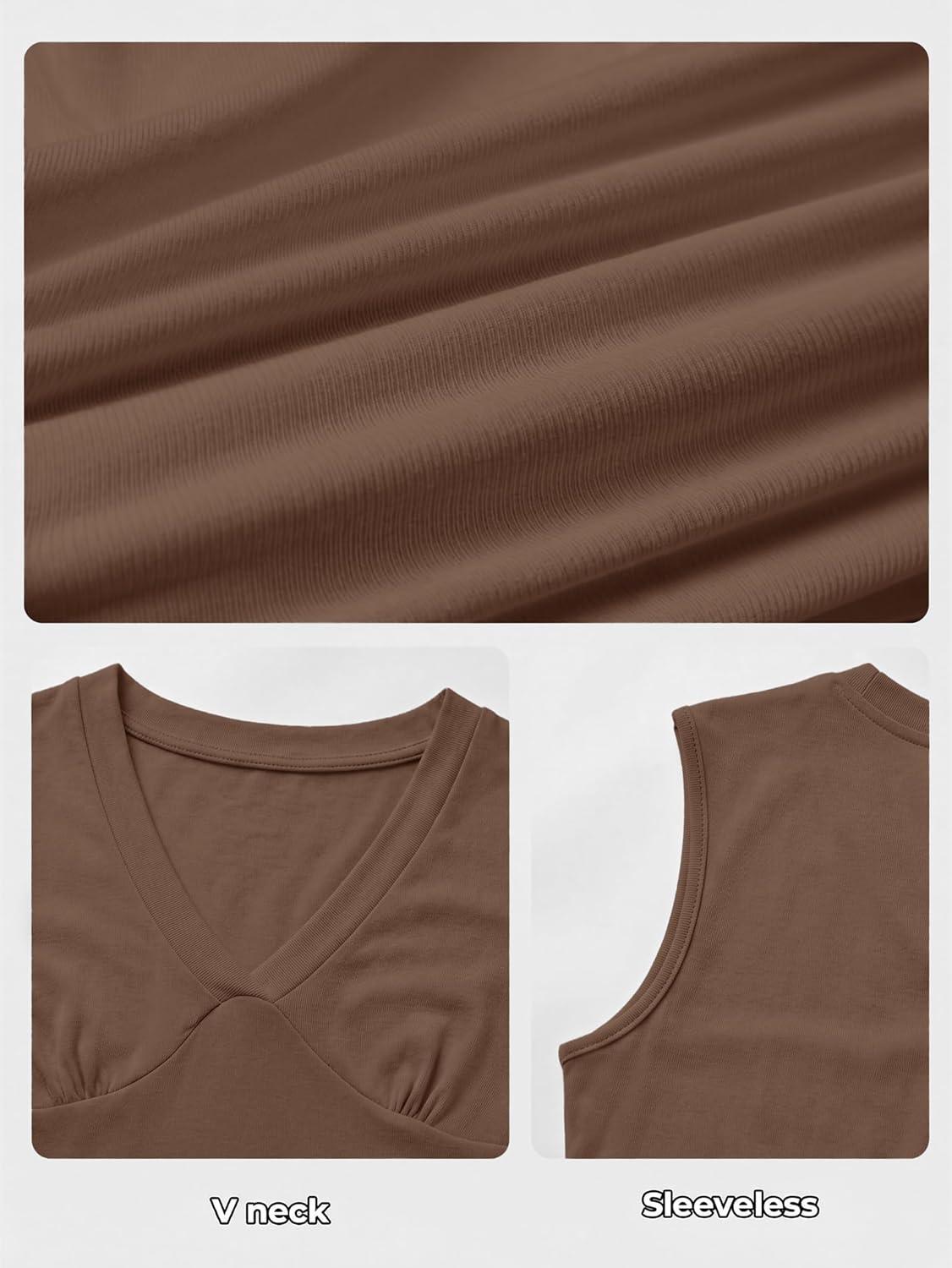 image:imageWomen Deep V Neck Tops Sexy Sleeveless Crop Top Stretchy Trendy Going Out Tank Top Cute Summer ClothesBrown