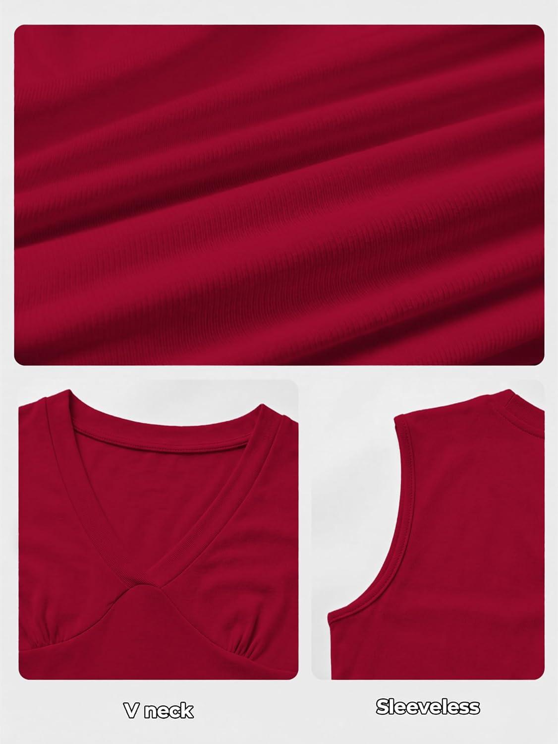 image:imageWomen Deep V Neck Tops Sexy Sleeveless Crop Top Stretchy Trendy Going Out Tank Top Cute Summer ClothesRed