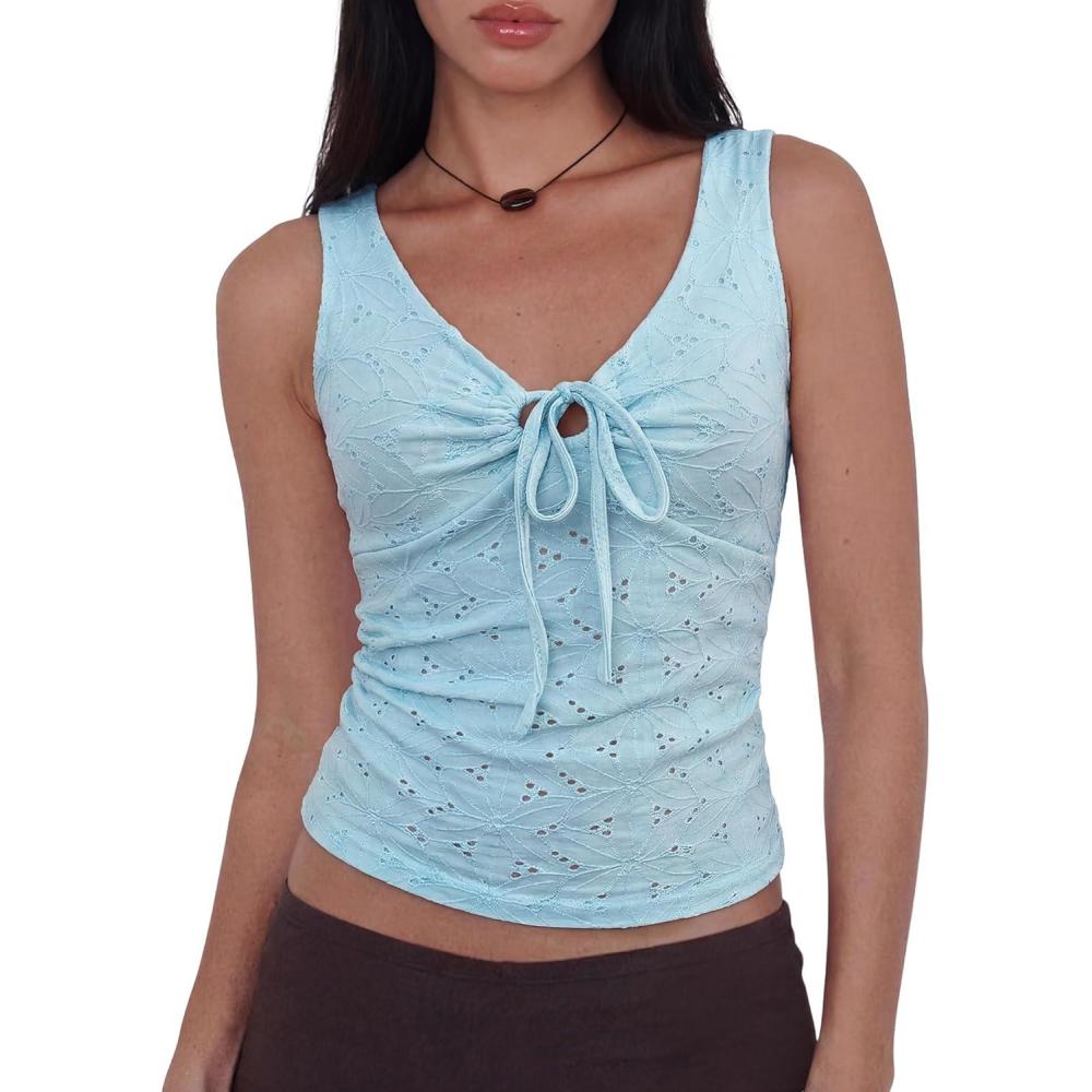 image:imageWomen Deep V Neck Tops Sexy Sleeveless Crop Top Stretchy Trendy Going Out Tank Top Cute Summer ClothesZsky Blue Floral