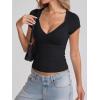 EMMIOL Sexy V Neck T Shirts for Women – Short Sleeve Slim Fit Bow Bandage Cute Crop Tops Y2k 2026 Summer Going Out Clothes(Black Bow Bandage)