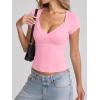 EMMIOL Sexy V Neck T Shirts for Women – Short Sleeve Slim Fit Bow Bandage Cute Crop Tops Y2k 2026 Summer Going Out Clothes(Pink Bow Bandage)