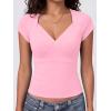 EMMIOL Sexy V Neck T Shirts for Women – Short Sleeve Slim Fit Bow Bandage Cute Crop Tops Y2k 2026 Summer Going Out Clothes(Pink Bow Bandage)