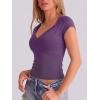 EMMIOL Sexy V Neck T Shirts for Women – Short Sleeve Slim Fit Bow Bandage Cute Crop Tops Y2k 2026 Summer Going Out Clothes(Purple Bow Bandage)