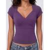 EMMIOL Sexy V Neck T Shirts for Women – Short Sleeve Slim Fit Bow Bandage Cute Crop Tops Y2k 2026 Summer Going Out Clothes(Purple Bow Bandage)