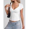 EMMIOL Sexy V Neck T Shirts for Women – Short Sleeve Slim Fit Bow Bandage Cute Crop Tops Y2k 2026 Summer Going Out Clothes(White Bow Bandage)