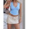 Women Deep V Neck Tops Sexy Sleeveless Crop Top Stretchy Trendy Going Out Tank Top Cute Summer Clothes(Blue)
