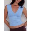 Women Deep V Neck Tops Sexy Sleeveless Crop Top Stretchy Trendy Going Out Tank Top Cute Summer Clothes(Blue)