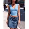 Women Deep V Neck Tops Sexy Sleeveless Crop Top Stretchy Trendy Going Out Tank Top Cute Summer Clothes(Blue)