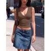 Women Deep V Neck Tops Sexy Sleeveless Crop Top Stretchy Trendy Going Out Tank Top Cute Summer Clothes(Brown)