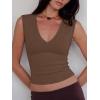 Women Deep V Neck Tops Sexy Sleeveless Crop Top Stretchy Trendy Going Out Tank Top Cute Summer Clothes(Brown)