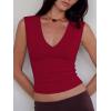 Women Deep V Neck Tops Sexy Sleeveless Crop Top Stretchy Trendy Going Out Tank Top Cute Summer Clothes(Red)