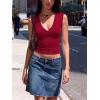 Women Deep V Neck Tops Sexy Sleeveless Crop Top Stretchy Trendy Going Out Tank Top Cute Summer Clothes(Red)