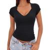 EMMIOL Sexy V Neck T Shirts for Women – Short Sleeve Slim Fit Bow Bandage Cute Crop Tops Y2k 2026 Summer Going Out Clothes(Black Bow Bandage)