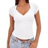 EMMIOL Sexy V Neck T Shirts for Women – Short Sleeve Slim Fit Bow Bandage Cute Crop Tops Y2k 2026 Summer Going Out Clothes(White Bow Bandage)