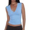 Women Deep V Neck Tops Sexy Sleeveless Crop Top Stretchy Trendy Going Out Tank Top Cute Summer Clothes(Blue)